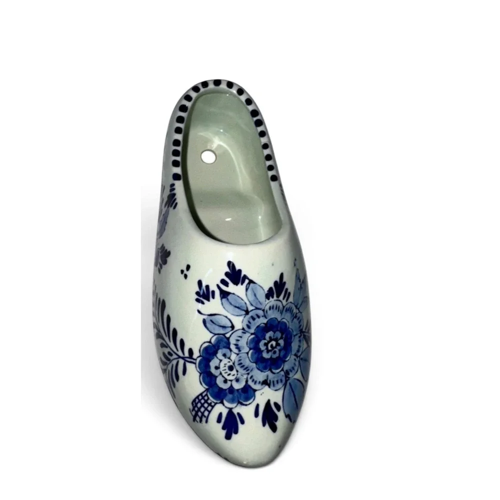 Delft Blue Delfts Blauw Hand Painted Ceramic Dutch Clog Shoe Planter Floral